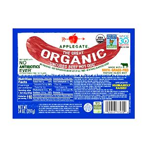 1 hot dog (50 g) Organic Uncured Grass-Fed Beef Hot Dogs