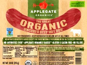 1 hot dog (56 g) Uncured Beef Hot Dogs Organic