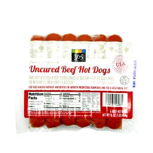 1 hot dog (76 g) Uncured Beef Hot Dogs