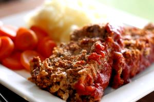 1 Large Meatball Meat Loaf Made with Beef in Tomato-Based Sauce