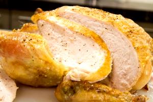 1 Large (yield After Cooking, Bone Removed) Chicken or Turkey with Barbecue Sauce (Skin Not Eaten)