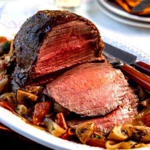 1 Lb Beef Top Round (Trimmed to 1/4" Fat, Cooked, Braised)