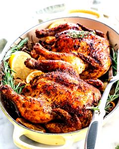 1 Lb Chicken Meat and Skin (Cornish Game Hens, Roasted, Cooked)