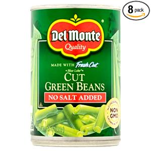 1 Lb Green Snap Beans (No Salt Added, Solids and Liquids, Canned)