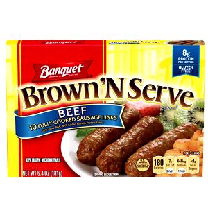 1 Link (1 Oz, Raw), Cooked Brown and Serve Beef Sausage Links
