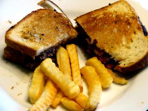 1 order Sourdough Bacon Burger Melt with Onion Rings