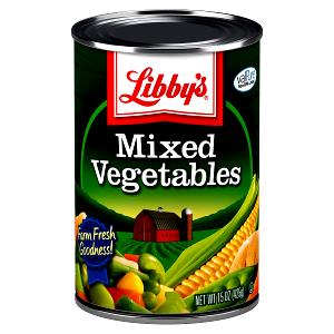 1 Oz, Canned, Yields Cooked Mixed Vegetables (Corn, Lima Beans, Peas, Green Beans and Carrots, Canned)