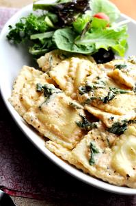 1 Oz Cheese and Spinach Filled Ravioli with Cream Sauce
