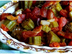 1 Oz Cooked Tomato and Okra (Fat Added in Cooking)