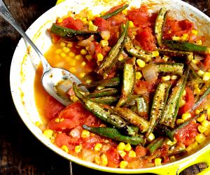 1 Oz Cooked Tomato with Corn and Okra (Fat Not Added in Cooking)