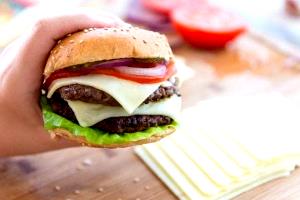 1 Oz Double Hamburger with Mayonnaise or Salad Dressing and Tomatoes on Double-Decker Bun
