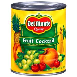 1 Oz Fruit Cocktail (Peach and Pineapple and Pear and Grape and Cherry) (Solids and Liquids, Extra Heavy Syrup, Canned)