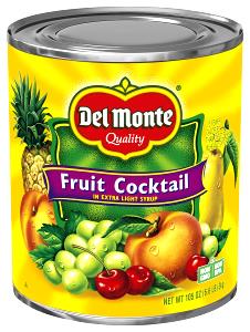 1 Oz Fruit Cocktail (Peach and Pineapple and Pear and Grape and Cherry) (Solids and Liquids, Extra Light Syrup, Canned)
