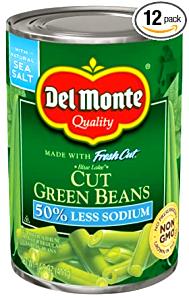 1 Oz Low Sodium Cooked Green String Beans (Fat Added in Cooking, Canned)