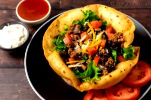 1 Oz Meatless Taco or Tostada Salad with Cheese in Fried Flour Tortilla