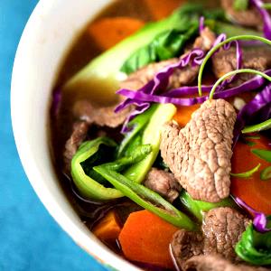1 Oz Oriental Style Dark Green Leafy Vegetable Soup with Meat