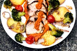 1 Oz Pork, Potatoes and Vegetables Tomato-Based Sauce (Including Carrots, Broccoli, and/or Dark-Green Leafy, Mixture)