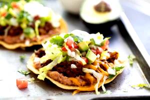 1 Oz Taco or Tostada Salad with Beef, Beans and Cheese in Fried Flour Tortilla
