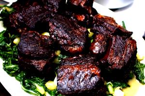 1 Oz, With Bone (yield After Cooking, Bone Removed) Barbecued Beef Shortribs with Sauce (Lean and Fat Eaten)