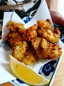 1 Pacific Oyster, Cooked Fried Floured or Breaded Oysters