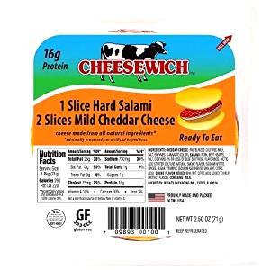 1 package (71 g) 1 Slice Hard Salami 2 Slices Mild Cheddar Cheese