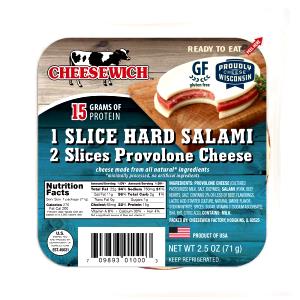 1 package (71 g) 1 Slice Hard Salami 2 Slices Provolone Cheese
