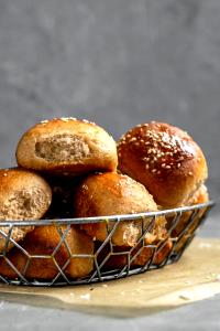 1 Pan, Dinner, Or Small (2" Square, 2" High) Toasted 100% Whole Wheat Roll (Home Recipe or Bakery)