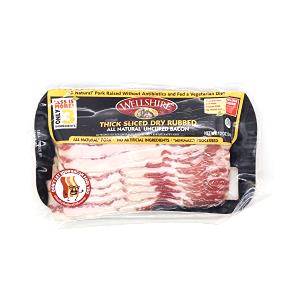 1 pan fried slice (12 g) Thick Sliced Dry Rubbed All Natural Uncured Bacon