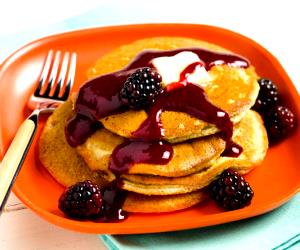 1 Piece Fluffy Almond Pancakes With Blackberry Syrup