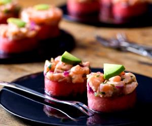 1 Piece Watermelon And Salmon Ceviche Stack