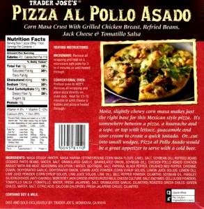 1 pizza (284 g) Pizza Al Pollo Asado
