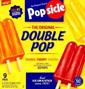 1 pop (71 g) Twin Pops Lime, Cherry, Orange, Grape, Rootbeer, Banana, Blue Raspberry Popsicles