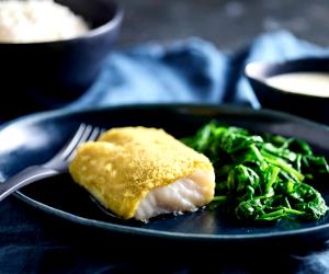 1 Portion Cod İn Herb Crust, Rice And Lemon Sauce