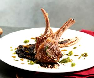 1 Portion Lamb With Black Garlic Romesco And Pickled Chives (Wylie Dufresne)