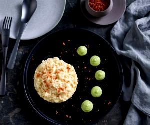 1 Portion Mini Saffron Risottos And Zucchini Mousse