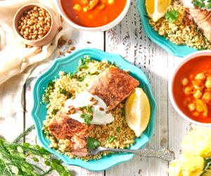 1 Portion Moroccan Salmon With Lemony Couscous And Vegetable Soup