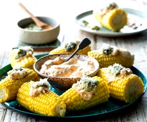 1 Portion Steamed Corn With Chipotle Mayonnaise And Cilantro Salsa