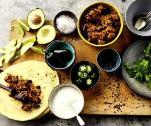 1 Portion Tex-Mex Tortillas With Shredded Pork And Black Beans