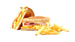 1 sandwich (111 g) Griddlecake Sandwich - Ham, Egg & Cheese