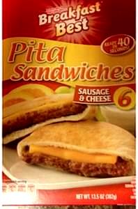 1 sandwich (63 g) Pita Sandwiches Sausage & Cheese