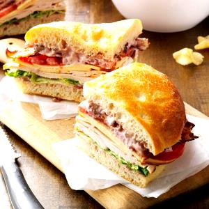 1 sandwich California Club Turkey Sandwich with Garlic Cheese Focaccia
