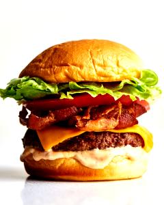 1 Sandwich Cheeseburger, Large, Single Patty, Bacon, Condiments