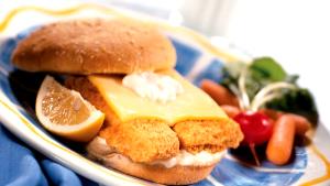 1 Sandwich Fish Sandwich with Cheese and Spread on Bun