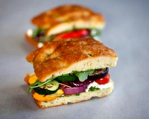 1 sandwich Grilled Vegetable Sandwich with Herb Onion Focaccia