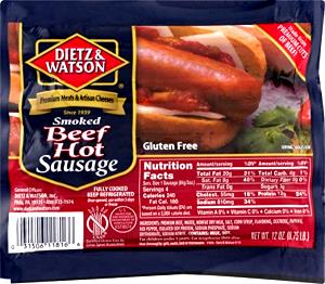 1 sausage (2.4 oz) Smoked Beef Hot Sausage