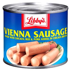 1 Sausage (7/8" Dia X 2" Long) Vienna Sausage (Pork Beef Chicken, Canned)