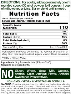 1 scoop (30 g) Soy Protein Isolate – Non-GMO