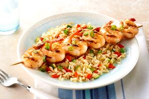 1 serving (10 oz) Grilled Shrimp Skewers with Rice Pilaf