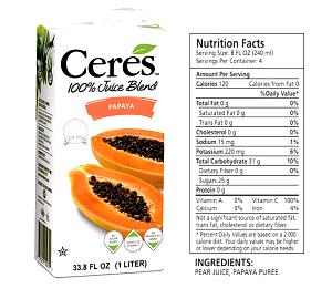 1 serving (240 g) Papaya 100% Fruit Juice