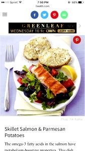 1 serving (655 g) Grilled Salmon Fillet with plain Baked Potato & steamed Broccoli Florets